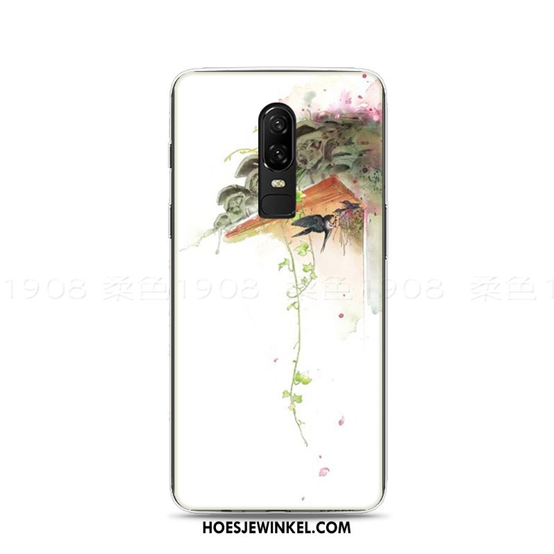 Oneplus 6 Hoesje Chinese Stijl Kleur Reliëf, Oneplus 6 Hoesje Hoes Anti-fall