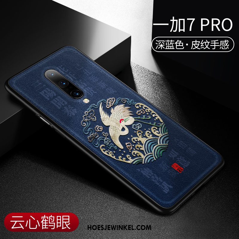 Oneplus 7 Pro Hoesje Mobiele Telefoon Chinese Stijl Blauw, Oneplus 7 Pro Hoesje Hoes Bescherming
