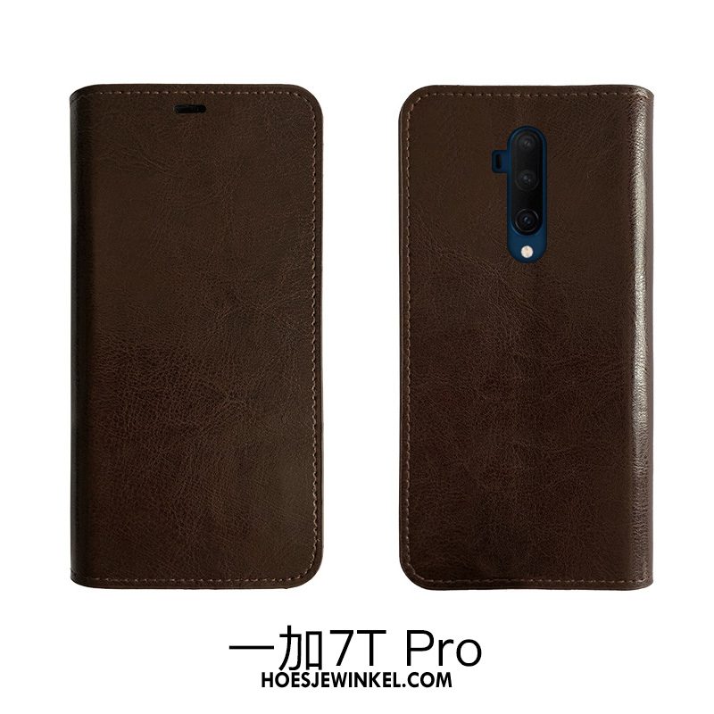 Oneplus 7t Pro Hoesje Folio Koe Anti-fall, Oneplus 7t Pro Hoesje Echt Leer Hoes Braun