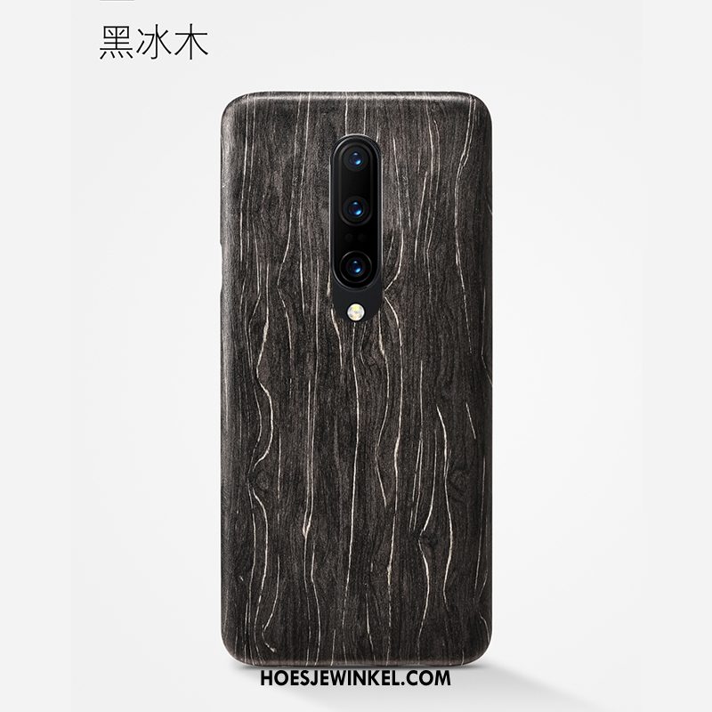 Oneplus 8 Hoesje Hout Schrobben Mobiele Telefoon, Oneplus 8 Hoesje Zwart Anti-fall