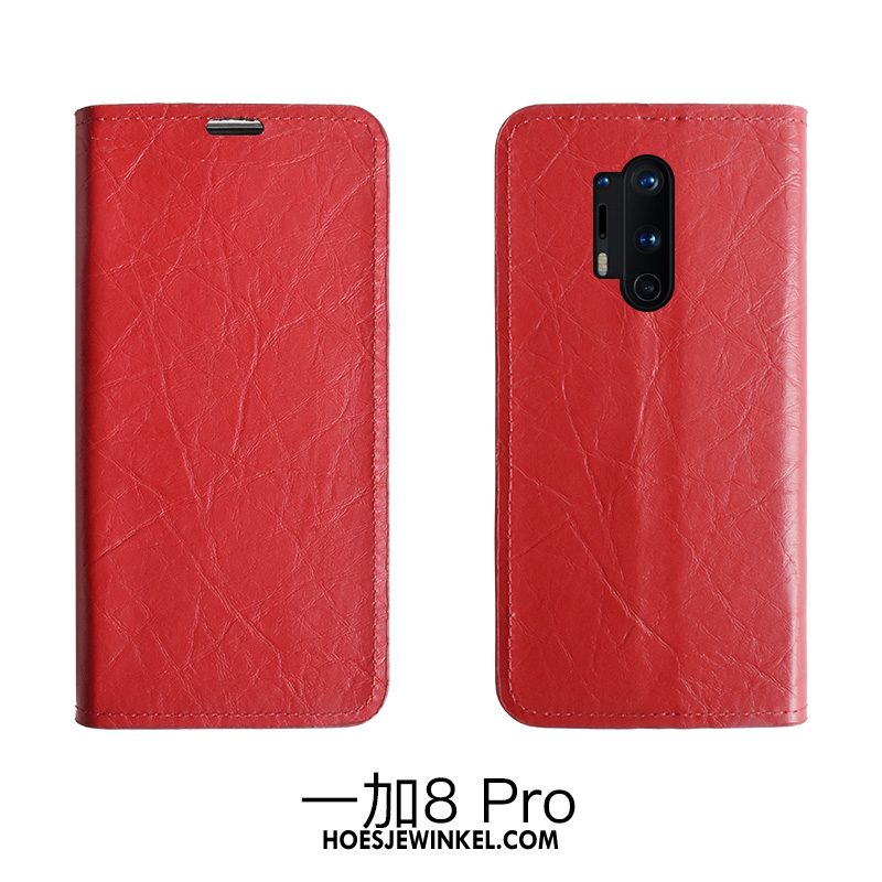 Oneplus 8 Hoesje Mobiele Telefoon Folio Bescherming, Oneplus 8 Hoesje Anti-fall Rood