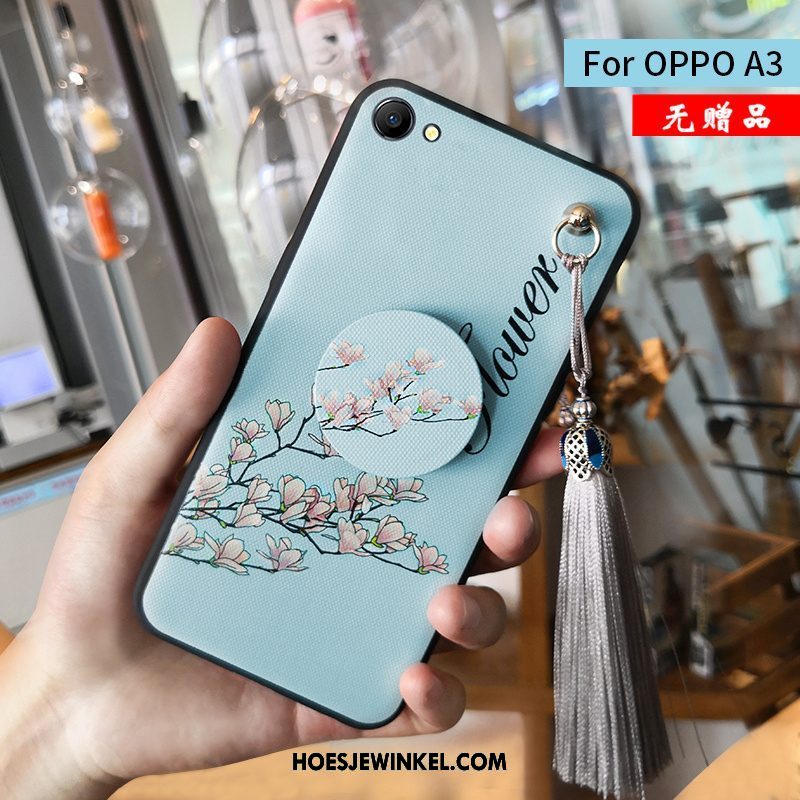 Oppo A3 Hoesje Blauw Ondersteuning Nieuw, Oppo A3 Hoesje Gasbag Bloemen