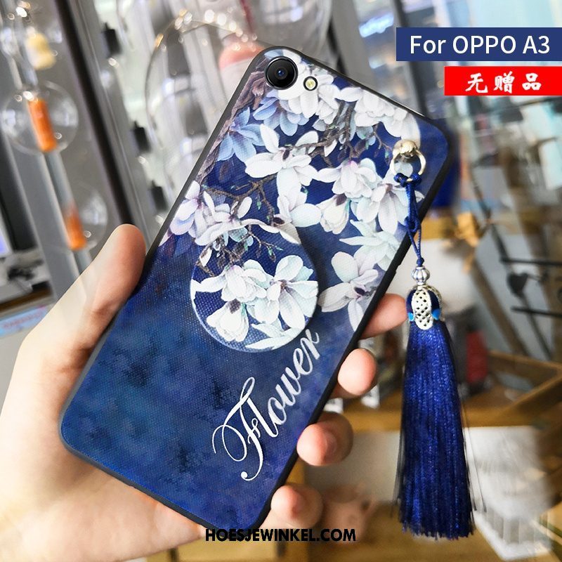 Oppo A3 Hoesje Blauw Ondersteuning Nieuw, Oppo A3 Hoesje Gasbag Bloemen