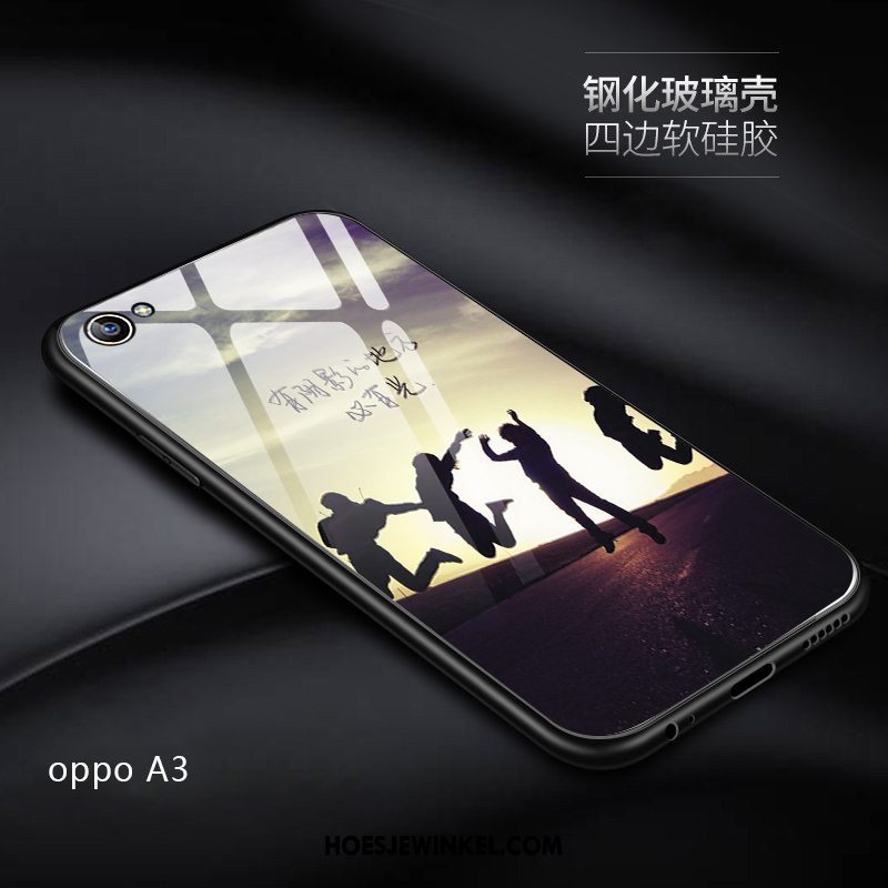 Oppo A3 Hoesje Zacht Gehard Glas Anti-fall, Oppo A3 Hoesje Mobiele Telefoon Net Red