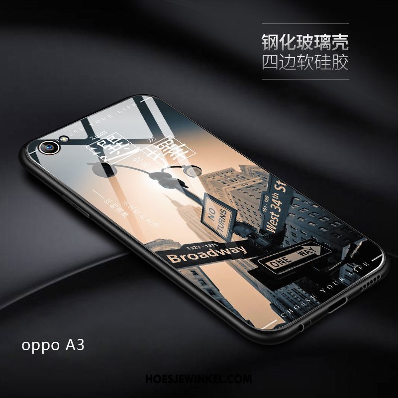 Oppo A3 Hoesje Zacht Gehard Glas Anti-fall, Oppo A3 Hoesje Mobiele Telefoon Net Red