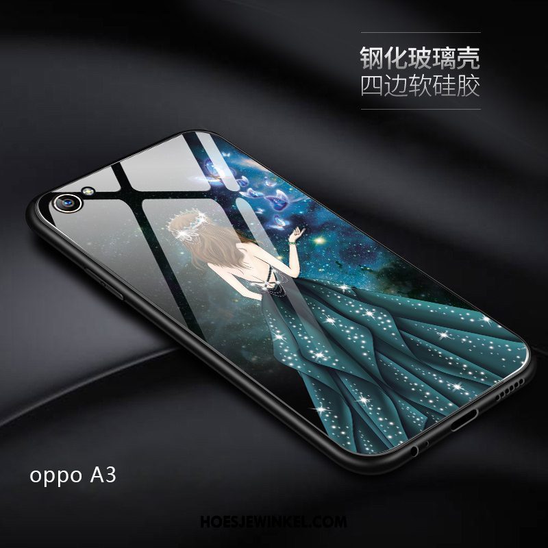 Oppo A3 Hoesje Zacht Gehard Glas Anti-fall, Oppo A3 Hoesje Mobiele Telefoon Net Red