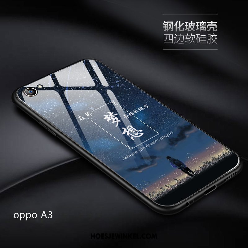 Oppo A3 Hoesje Zacht Gehard Glas Anti-fall, Oppo A3 Hoesje Mobiele Telefoon Net Red