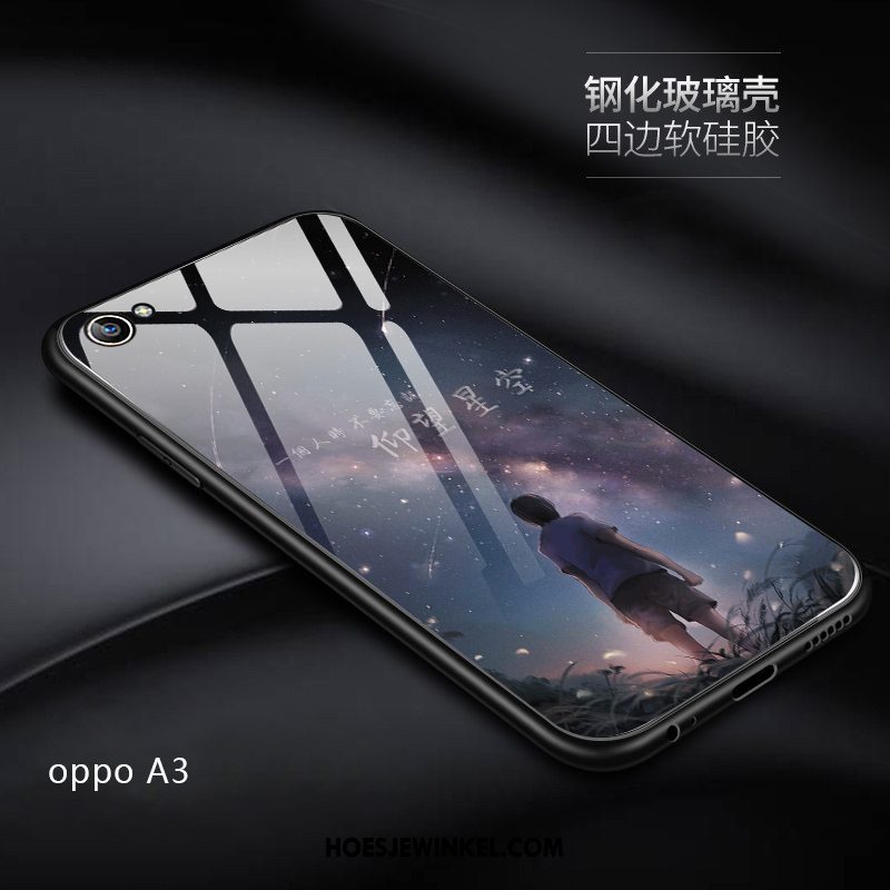 Oppo A3 Hoesje Zacht Gehard Glas Anti-fall, Oppo A3 Hoesje Mobiele Telefoon Net Red