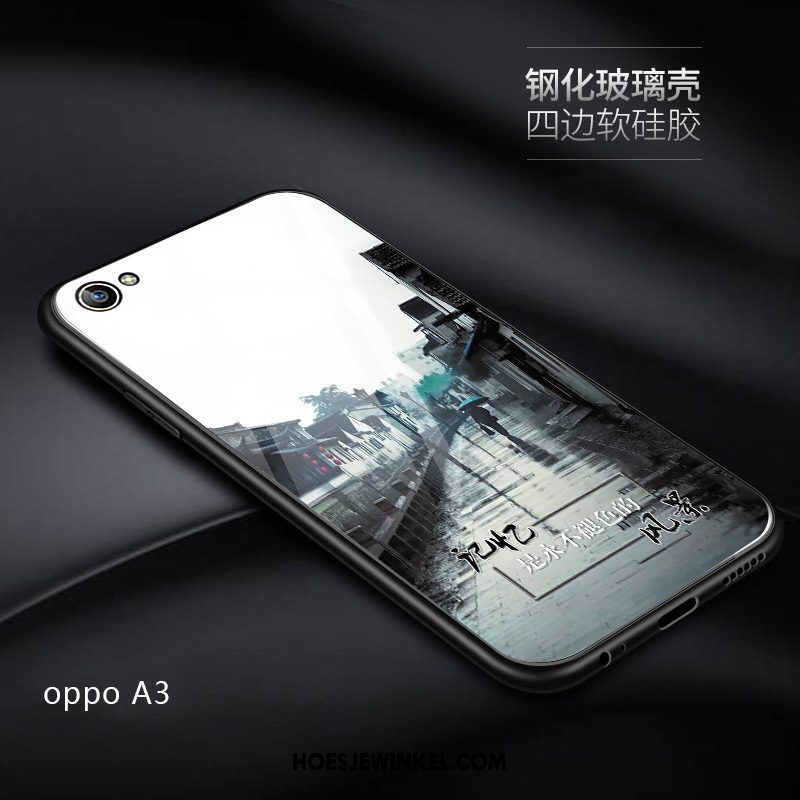 Oppo A3 Hoesje Zacht Gehard Glas Anti-fall, Oppo A3 Hoesje Mobiele Telefoon Net Red