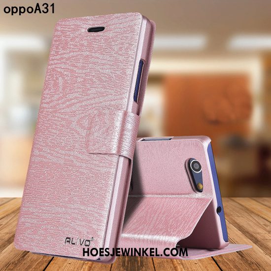 Oppo A31 Hoesje Folio All Inclusive Leren Etui, Oppo A31 Hoesje Roze Anti-fall