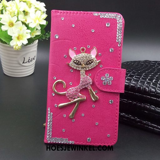 Oppo A31 Hoesje Folio Zwart Leren Etui, Oppo A31 Hoesje Met Strass Mobiele Telefoon