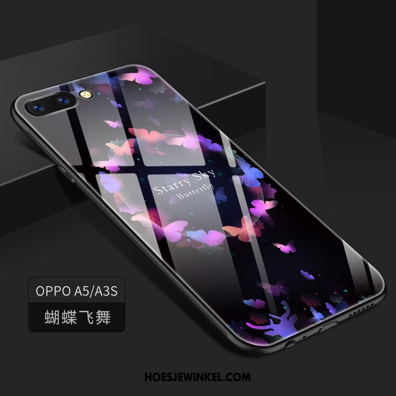 Oppo A3s Hoesje Hoes Glas Anti-fall, Oppo A3s Hoesje Donkerblauw Mobiele Telefoon