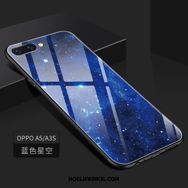 Oppo A3s Hoesje Hoes Glas Anti-fall, Oppo A3s Hoesje Donkerblauw Mobiele Telefoon