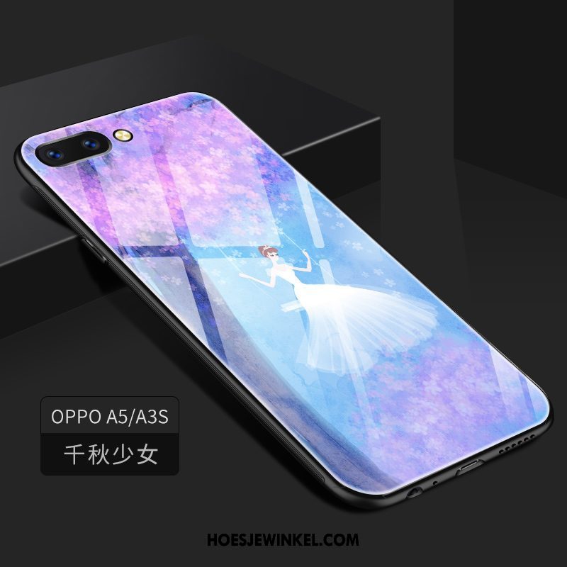 Oppo A3s Hoesje Hoes Glas Anti-fall, Oppo A3s Hoesje Donkerblauw Mobiele Telefoon