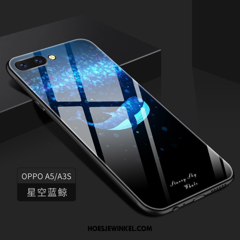 Oppo A3s Hoesje Hoes Glas Anti-fall, Oppo A3s Hoesje Donkerblauw Mobiele Telefoon