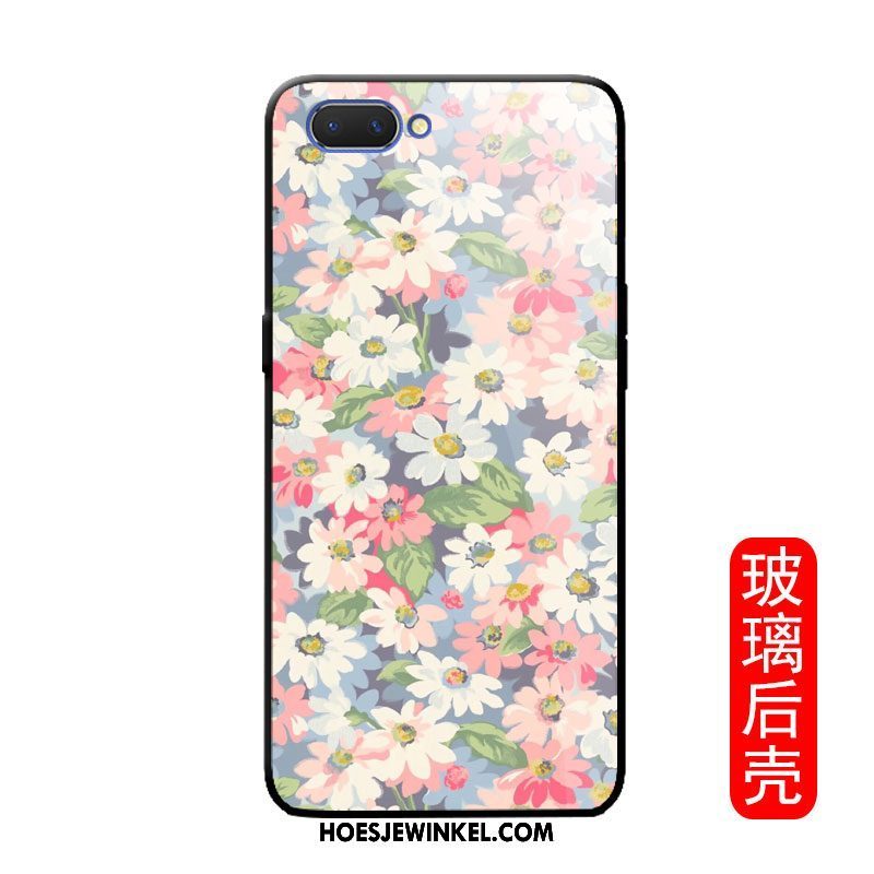 Oppo A3s Hoesje Mobiele Telefoon Vintage Bloemen, Oppo A3s Hoesje Pauwen Zwart