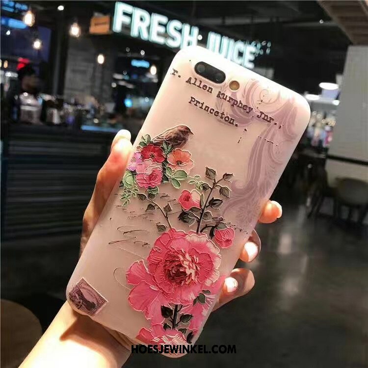 Oppo A3s Hoesje Zacht Roze All Inclusive, Oppo A3s Hoesje Reliëf Bloemen