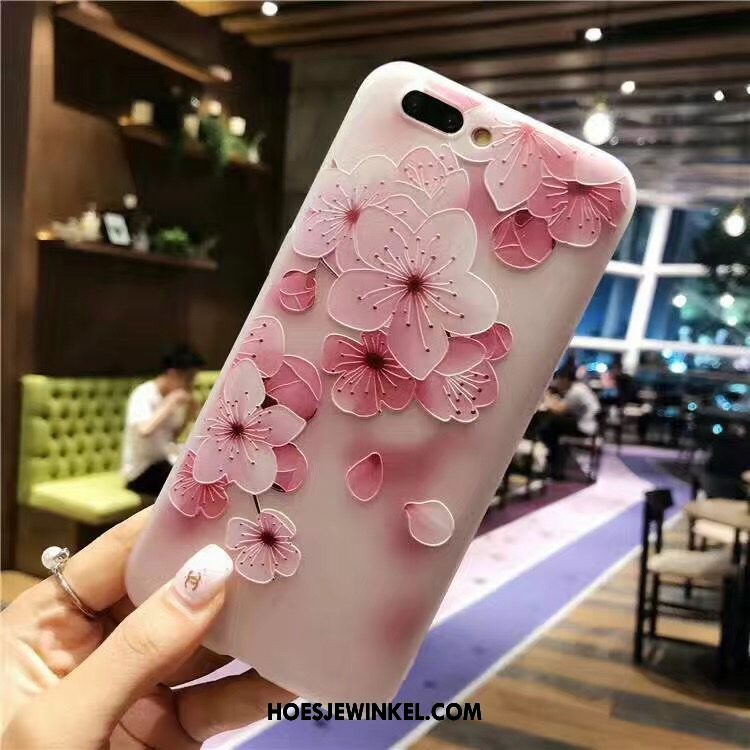 Oppo A3s Hoesje Zacht Roze All Inclusive, Oppo A3s Hoesje Reliëf Bloemen