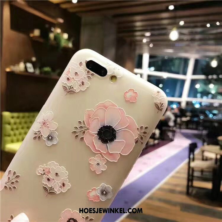 Oppo A3s Hoesje Zacht Roze All Inclusive, Oppo A3s Hoesje Reliëf Bloemen