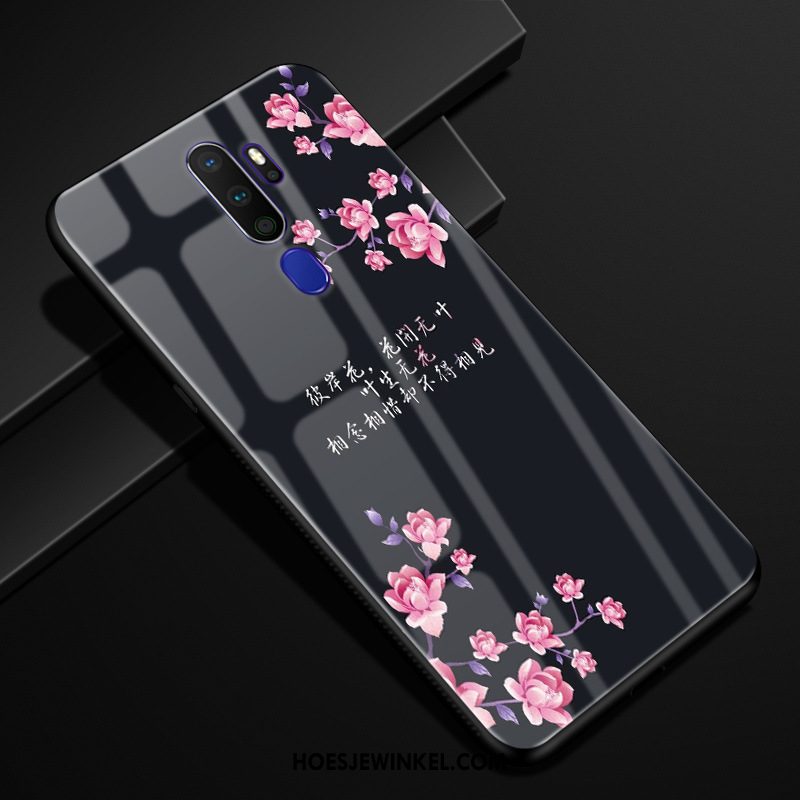 Oppo A5 2020 Hoesje Mobiele Telefoon Anti-fall Bloemen, Oppo A5 2020 Hoesje Glas Pas