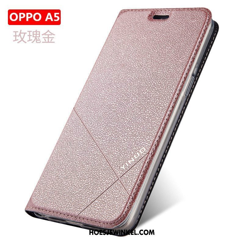 Oppo A5 Hoesje Hoes Zacht Leren Etui, Oppo A5 Hoesje Anti-fall Folio