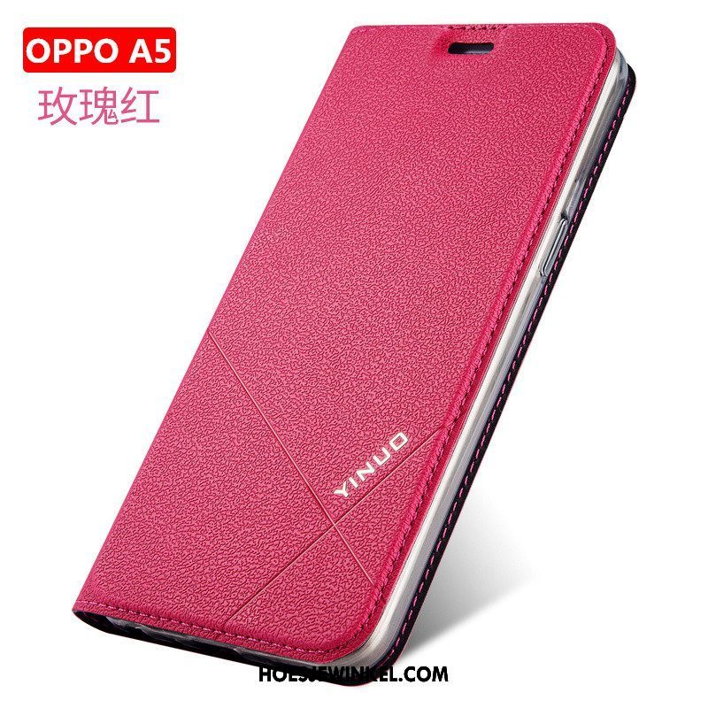 Oppo A5 Hoesje Hoes Zacht Leren Etui, Oppo A5 Hoesje Anti-fall Folio