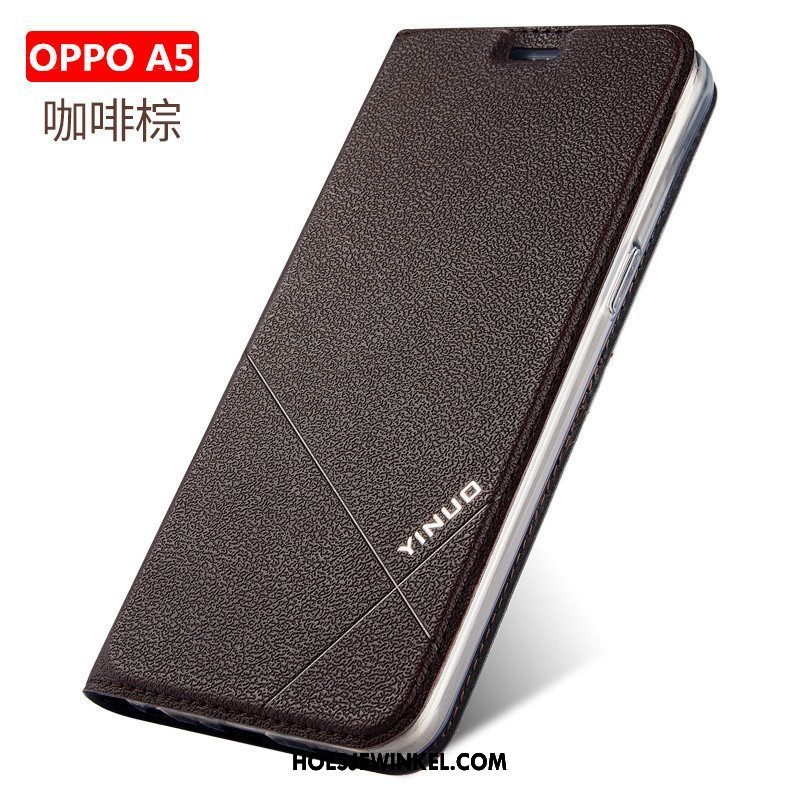 Oppo A5 Hoesje Hoes Zacht Leren Etui, Oppo A5 Hoesje Anti-fall Folio