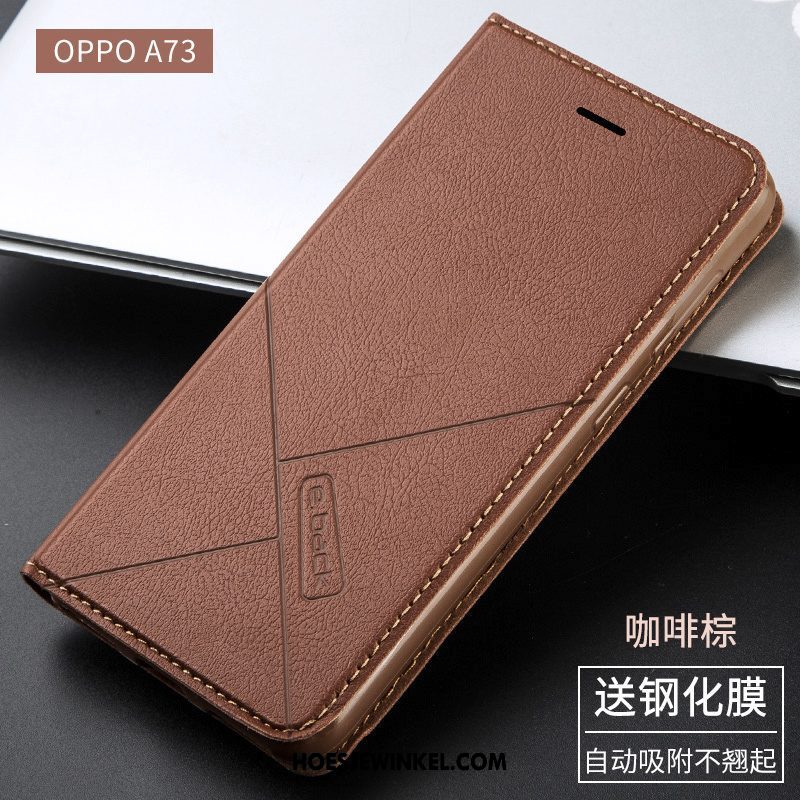 Oppo A73 Hoesje Folio Anti-fall Hoes, Oppo A73 Hoesje Leren Etui Goud