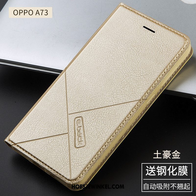 Oppo A73 Hoesje Folio Anti-fall Hoes, Oppo A73 Hoesje Leren Etui Goud