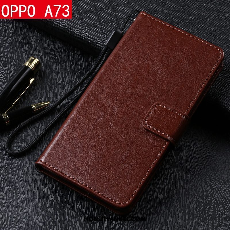 Oppo A73 Hoesje Leren Etui Mobiele Telefoon Folio, Oppo A73 Hoesje Anti-fall Bescherming Braun