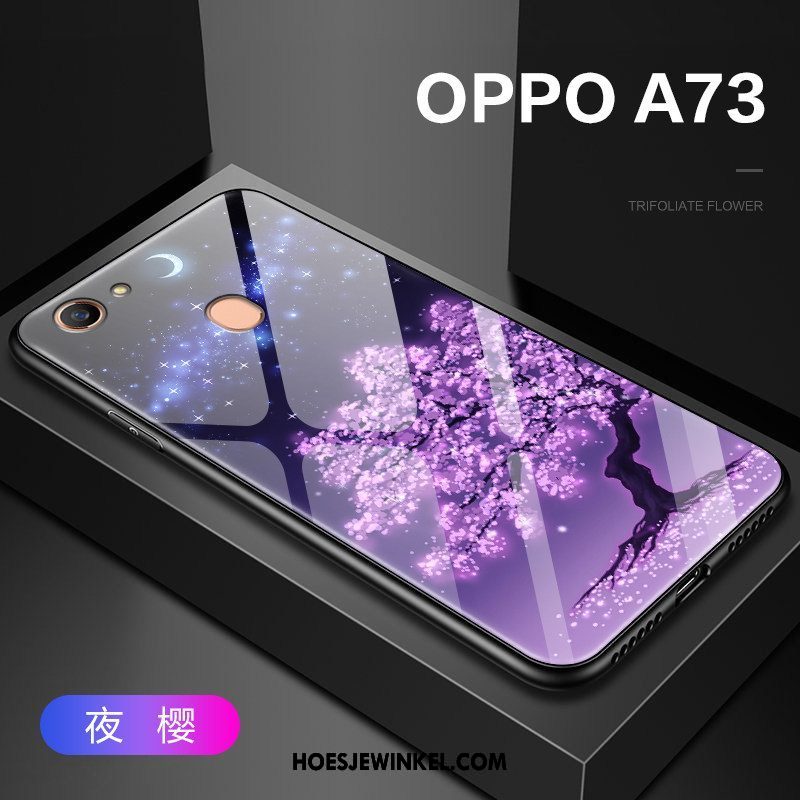 Oppo A73 Hoesje Mobiele Telefoon Hoes Blauw, Oppo A73 Hoesje Glas Hard