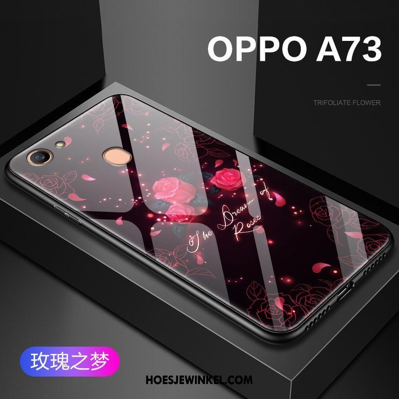 Oppo A73 Hoesje Mobiele Telefoon Hoes Blauw, Oppo A73 Hoesje Glas Hard