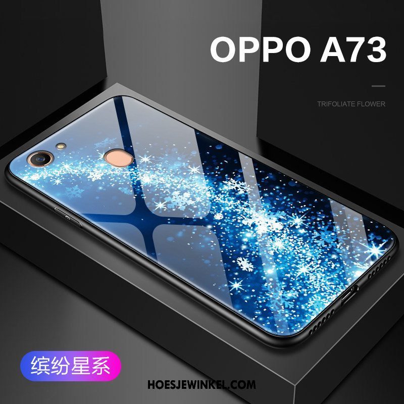 Oppo A73 Hoesje Mobiele Telefoon Hoes Blauw, Oppo A73 Hoesje Glas Hard