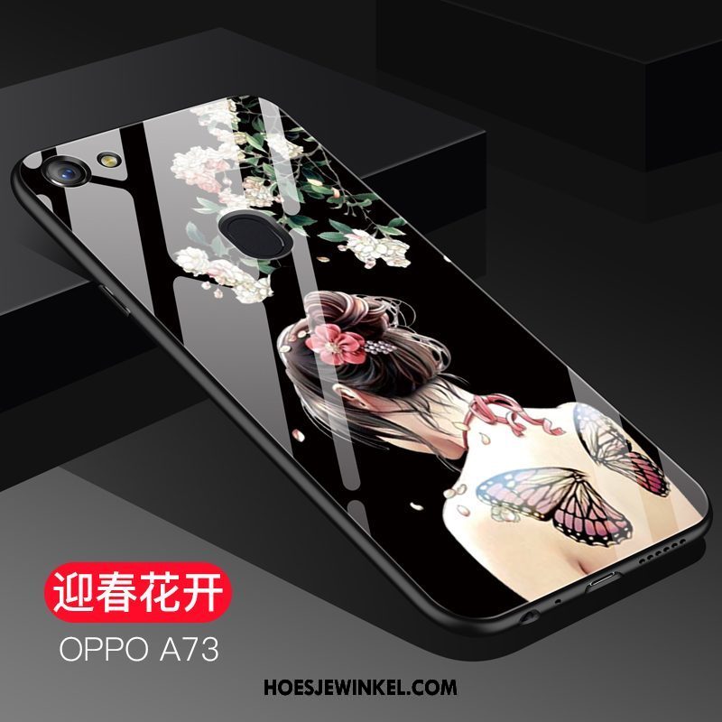 Oppo A73 Hoesje Trendy Merk Gehard Glas Spotprent, Oppo A73 Hoesje Persoonlijk Rood