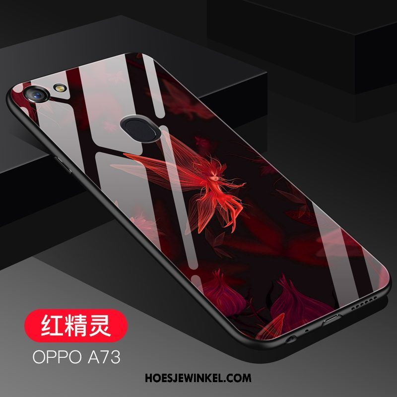 Oppo A73 Hoesje Trendy Merk Gehard Glas Spotprent, Oppo A73 Hoesje Persoonlijk Rood