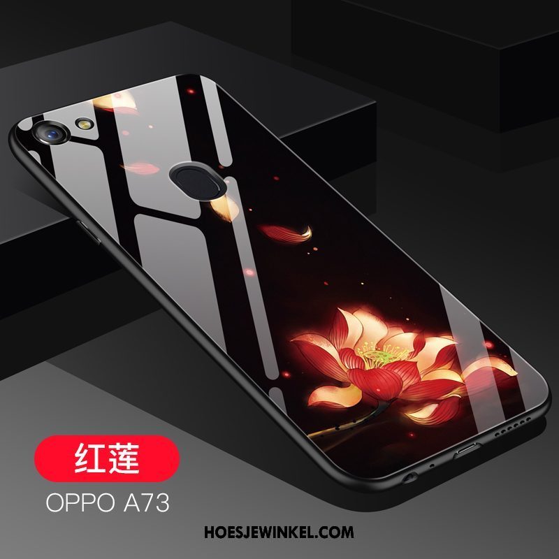 Oppo A73 Hoesje Trendy Merk Gehard Glas Spotprent, Oppo A73 Hoesje Persoonlijk Rood