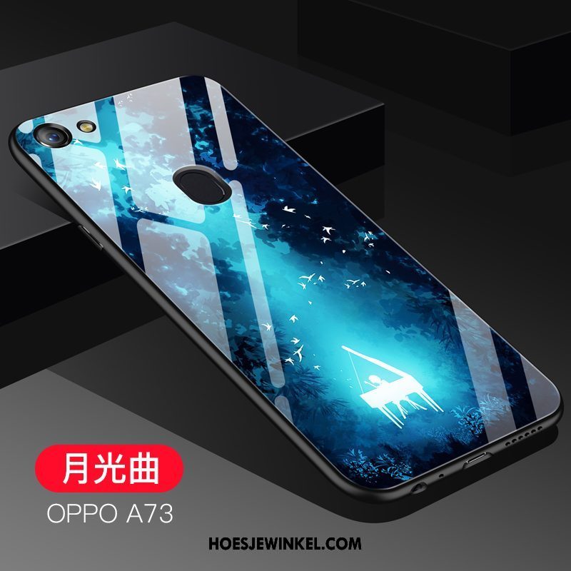 Oppo A73 Hoesje Trendy Merk Gehard Glas Spotprent, Oppo A73 Hoesje Persoonlijk Rood