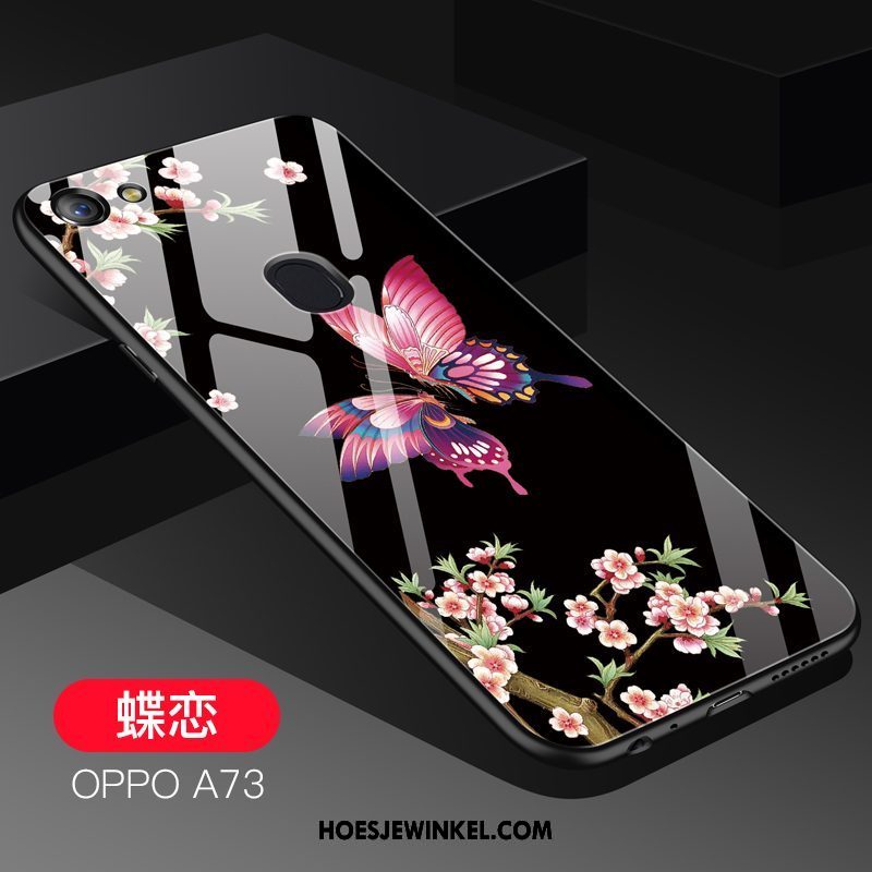 Oppo A73 Hoesje Trendy Merk Gehard Glas Spotprent, Oppo A73 Hoesje Persoonlijk Rood