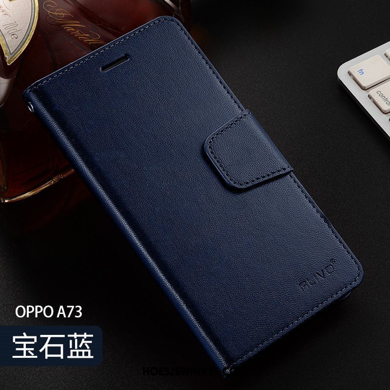 Oppo A73 Hoesje Zacht Leren Etui Purper, Oppo A73 Hoesje Anti-fall Clamshell