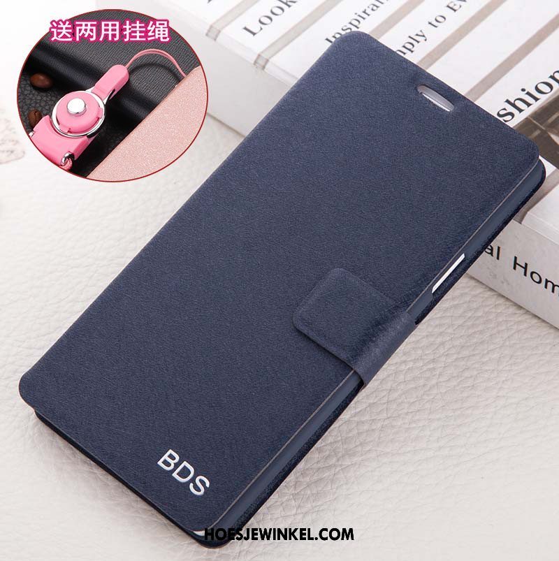 Oppo A83 Hoesje Bescherming Folio Leren Etui, Oppo A83 Hoesje Anti-fall Blauw