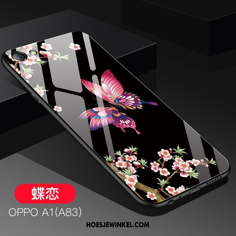 Oppo A83 Hoesje Glas Spotprent Mode, Oppo A83 Hoesje Anti-fall Schrobben