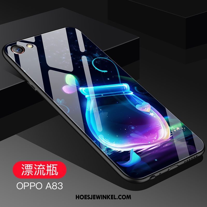 Oppo A83 Hoesje Glas Spotprent Mode, Oppo A83 Hoesje Anti-fall Schrobben