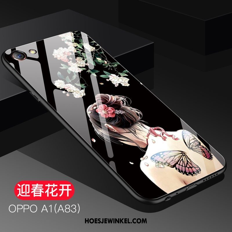 Oppo A83 Hoesje Glas Spotprent Mode, Oppo A83 Hoesje Anti-fall Schrobben