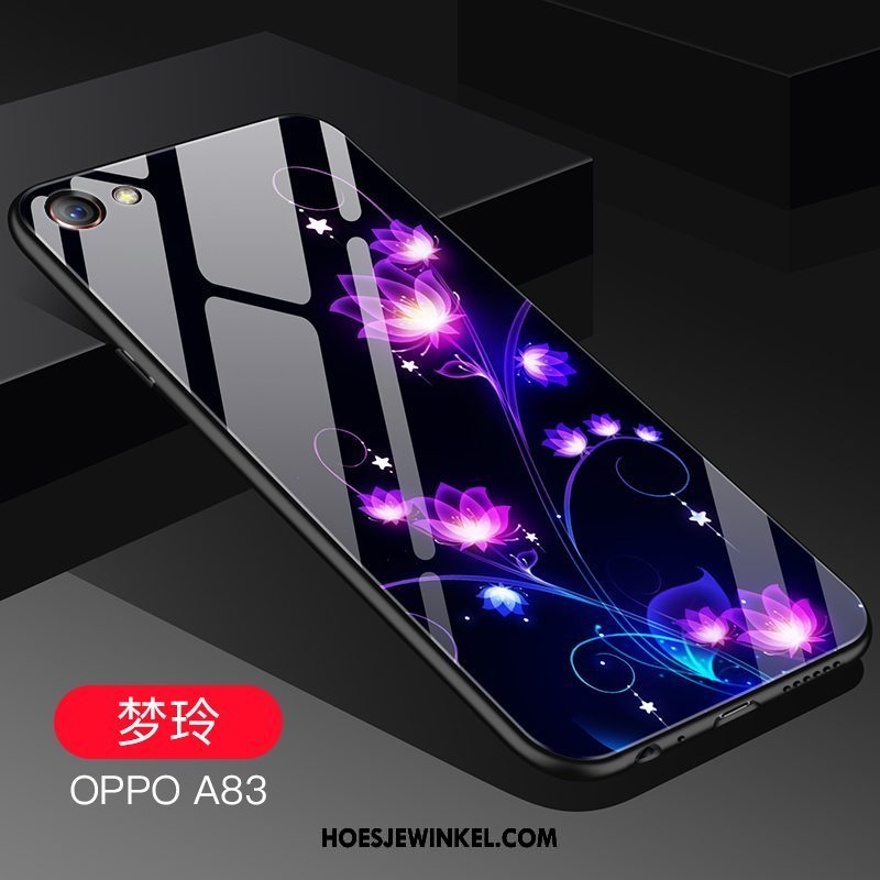 Oppo A83 Hoesje Glas Spotprent Mode, Oppo A83 Hoesje Anti-fall Schrobben