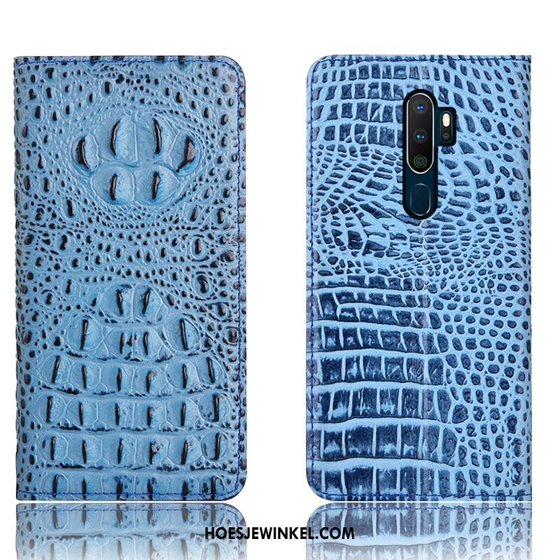 Oppo A9 2020 Hoesje Anti-fall Echt Leer Leren Etui, Oppo A9 2020 Hoesje Hoes Krokodil Braun