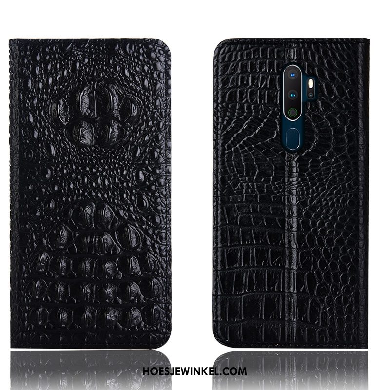 Oppo A9 2020 Hoesje Anti-fall Echt Leer Leren Etui, Oppo A9 2020 Hoesje Hoes Krokodil Braun