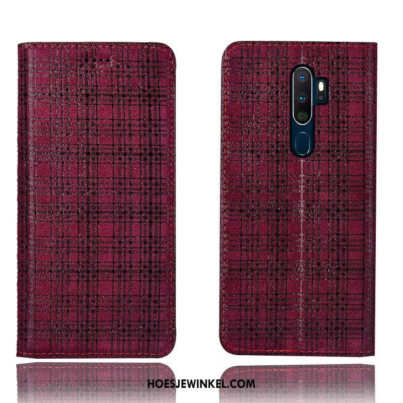 Oppo A9 2020 Hoesje Fluweel Leren Etui Mobiele Telefoon, Oppo A9 2020 Hoesje Grijs Bescherming