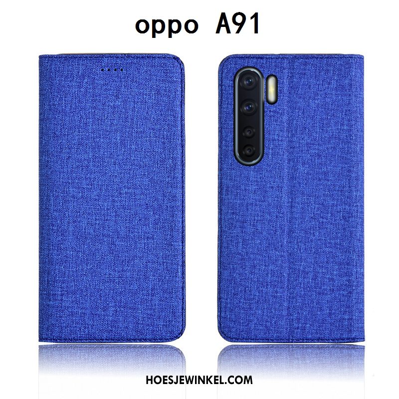 Oppo A91 Hoesje Leren Etui Zacht Katoen En Linnen, Oppo A91 Hoesje Siliconen All Inclusive