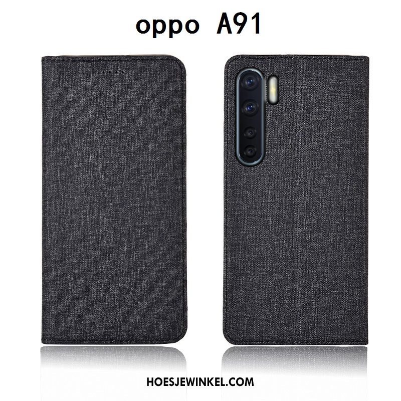 Oppo A91 Hoesje Leren Etui Zacht Katoen En Linnen, Oppo A91 Hoesje Siliconen All Inclusive