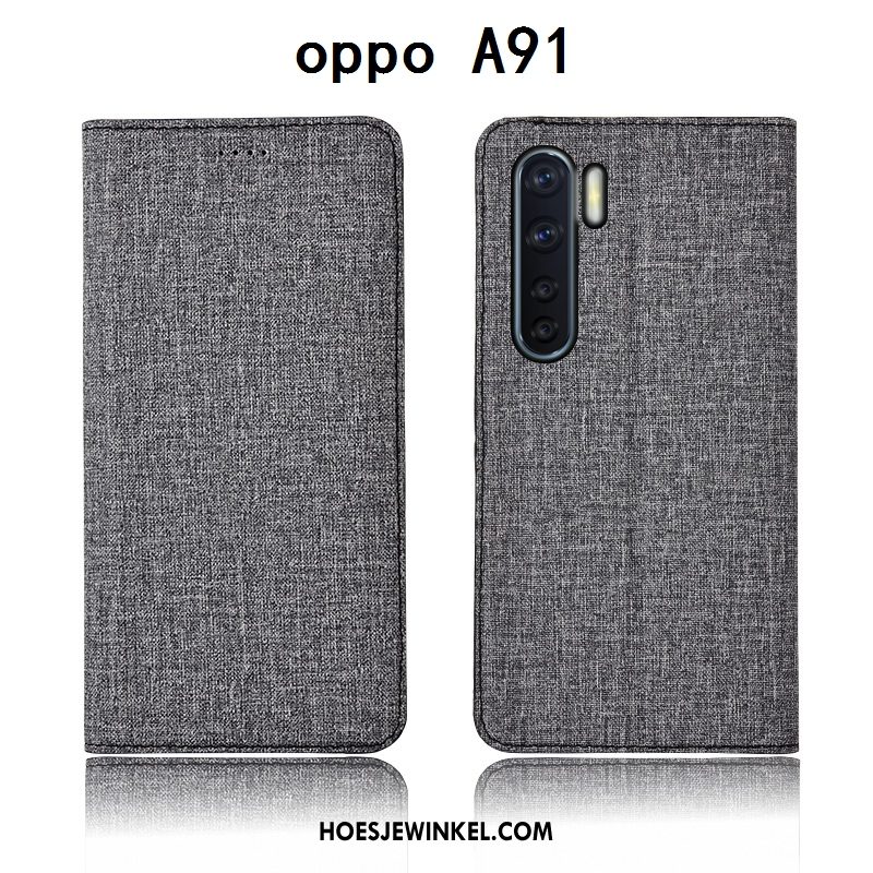 Oppo A91 Hoesje Leren Etui Zacht Katoen En Linnen, Oppo A91 Hoesje Siliconen All Inclusive